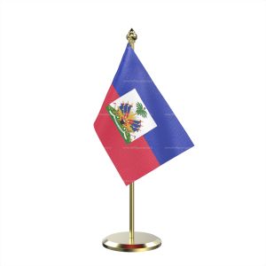 Single Haiti Table Flag With Brass Base And Brass Pole