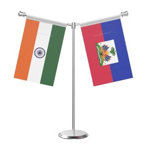 Y Shaped Haiti Table Flag with Stainless Steel Base and Pole