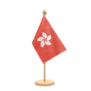 hong kong Table Flag With wooden Base And wooden pole