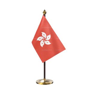 Hong Kong Table Flag With Golden Base And Plastic pole