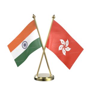 Hong Kong Table Flag With Brass Base And Brass Pole