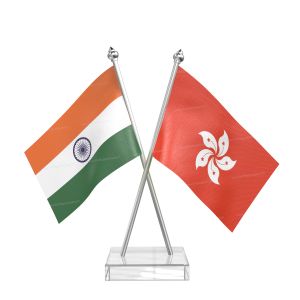 Hong kong Table Flag With Stainless Steel pole and transparent acrylic base silver top