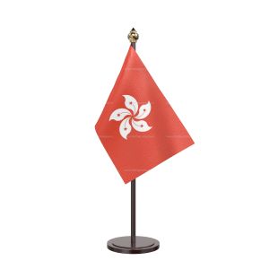 Hong Kong Table Flag With Black Acrylic Base And Gold Top