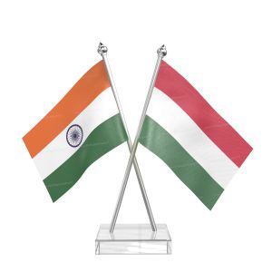 Hungary Table Flag With Stainless Steel pole and transparent acrylic base silver top