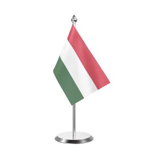 Single Hungary Table Flag with Stainless Steel Base and Pole with 15" pole