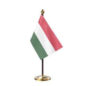 Hungary Table Flag With Golden Base And Plastic pole