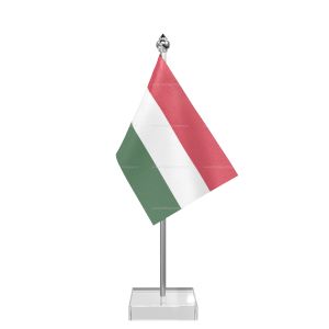 Hungary Table Flag With Stainless Steel Pole And Transparent Acrylic Base Silver Top