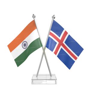Iceland Table Flag With Stainless Steel pole and transparent acrylic base silver top