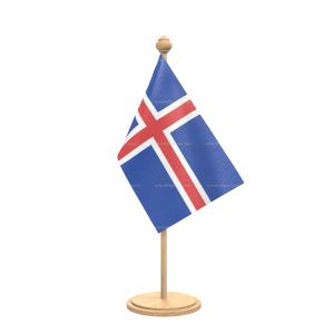 iceland Table Flag With wooden Base And wooden pole