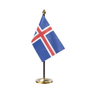 Iceland Table Flag With Golden Base And Plastic pole