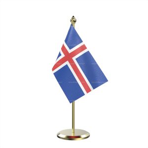 Single Iceland Table Flag With Brass Base And Brass Pole