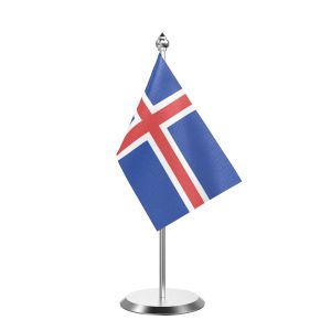 Iceland  Table Flag With Stainless Steel Base And Pole