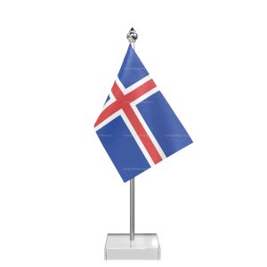 Iceland Table Flag With Stainless Steel Pole And Transparent Acrylic Base Silver Top