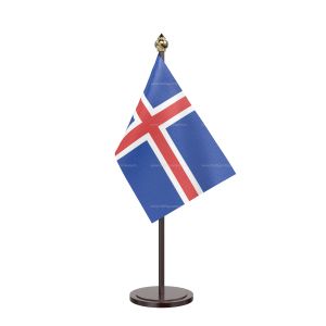 Iceland Table Flag With Black Acrylic Base And Gold Top