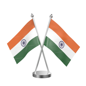 Indian Table  Desk Miniature  Flag With Stainless Steel Base and Pole