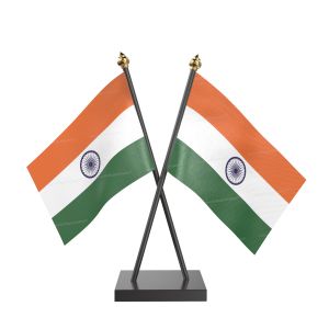 Indian Table  Desk Miniature  Flag With Black Acrylic Base And Gold Top