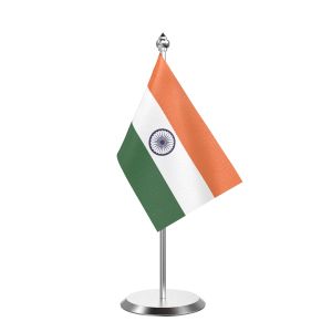 Single Indian Table Desk Miniature  Flag with Stainless Steel Base and Pole with 15" pole