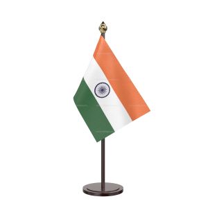 Indian Table Desk Miniature  Flag With Black Acrylic Base And Gold Top