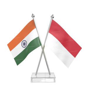 Indonesia Table Flag With Stainless Steel pole and transparent acrylic base silver top