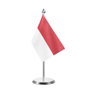 Single Indonesia Table Flag with Stainless Steel Base and Pole with 15" pole