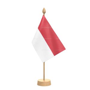 Indonesia Table Flag With Wooden Base and 15" Wooden Pole
