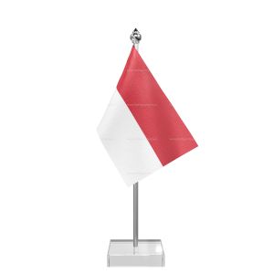 Indonesia Table Flag With Stainless Steel Pole And Transparent Acrylic Base Silver Top
