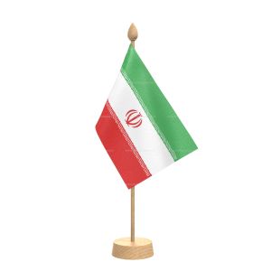 Iran Table Flag With Wooden Base and 15" Wooden Pole