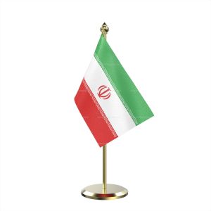 Single Iran Table Flag With Brass Base And Brass Pole