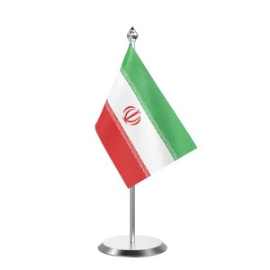 Single Iran Table Flag with Stainless Steel Base and Pole with 15" pole