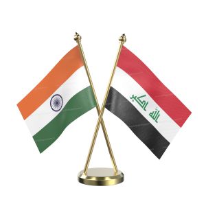 Iraq Table Flag With Brass Base And Brass Pole