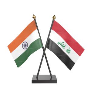 Iraq Table Flag With Black Acrylic Base And Gold Top