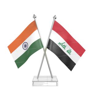 Iraq Table Flag With Stainless Steel pole and transparent acrylic base silver top