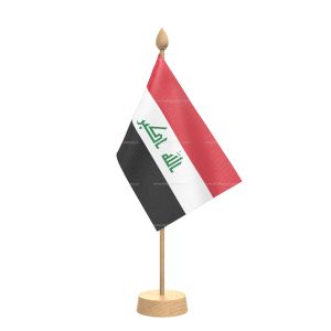 Iraq Table Flag With Wooden Base and 15" Wooden Pole