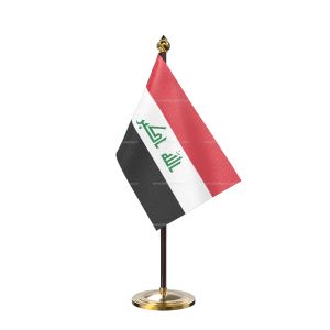 Iraq Table Flag With Golden Base And Plastic pole