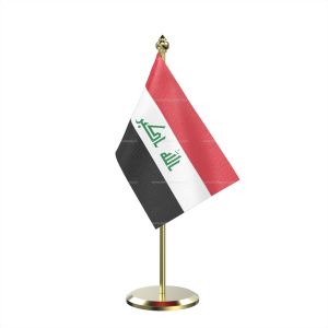 Single Iraq Table Flag With Brass Base And Brass Pole