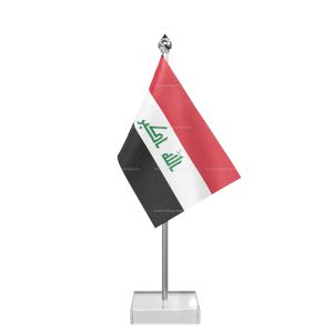 Iraq Table Flag With Stainless Steel Pole And Transparent Acrylic Base Silver Top