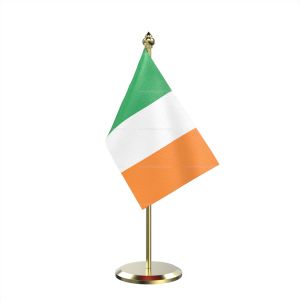 Single Ireland Table Flag With Brass Base And Brass Pole