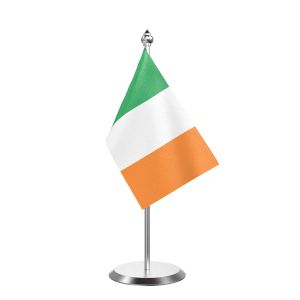 Single Ireland Table Flag with Stainless Steel Base and Pole with 15" pole