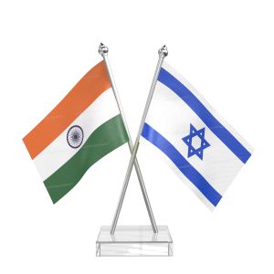 Israel Table Flag With Stainless Steel pole and transparent acrylic base silver top