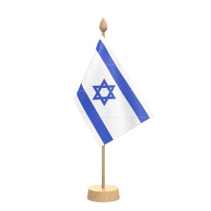 Israel Table Flag With Wooden Base and 15" Wooden Pole