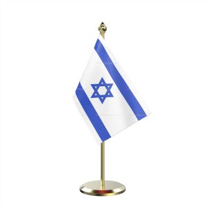 Single Israel Table Flag With Brass Base And Brass Pole