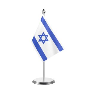 Single Israel Table Flag with Stainless Steel Base and Pole with 15" pole