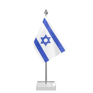 Israel Table Flag With Stainless Steel Pole And Transparent Acrylic Base Silver Top