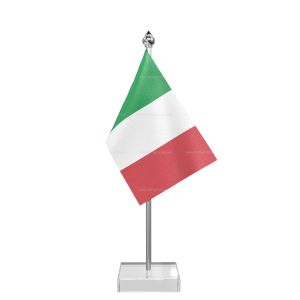 Italy Table Flag With Stainless Steel Pole And Transparent Acrylic Base Silver Top