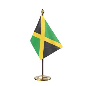 Jamaica Table Flag With Golden Base And Plastic pole