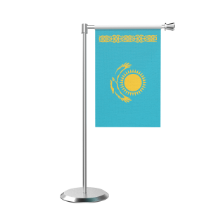 L Shape Table Kazakhstan Table Flag With Stainless Steel Base And Pole