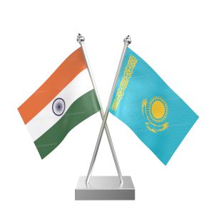 Kazakhstan Table Flag With Stainless Steel Square Base And Pole