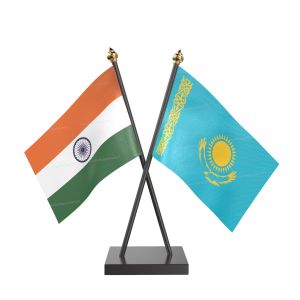 Kazakhstan Table Flag With Black Acrylic Base And Gold Top