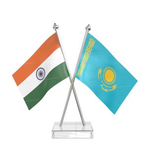 Kazakhstan Table Flag With Stainless Steel pole and transparent acrylic base silver top