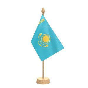 kazakhstan Table Flag With Wooden Base and 15" Wooden Pole
